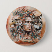 Adler - Mann - Wolf - Aquarellkunst 1 - Fanspass Button (Vorderseite)