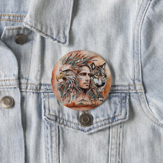Adler - Mann - Wolf - Aquarellkunst 1 - Fanspass Button (Beispiel)