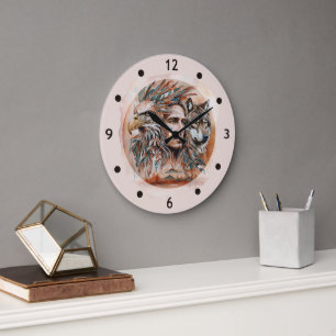 Adler - Mann - Wolf - Aquarellkunst 1 - Fanspass Große Wanduhr