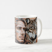 Adler - Mann - Wolf - Aquarellkunst 1 - Fanspass Kaffeetasse (VorderseiteRechts)