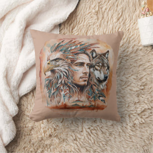 Adler - Mann - Wolf - Aquarellkunst 1 - Fanspass Kissen