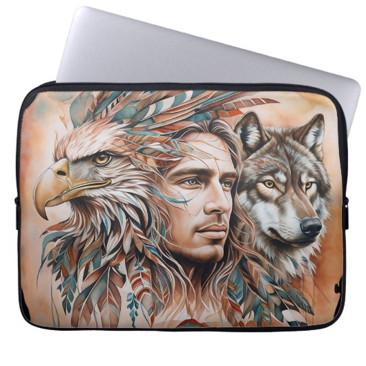 Adler - Mann - Wolf - Aquarellkunst 1 - Fanspass Laptopschutzhülle (Vorderseite)