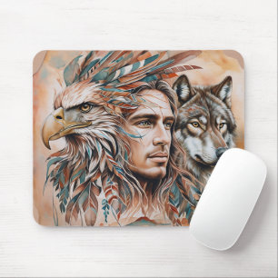 Adler - Mann - Wolf - Aquarellkunst 1 - Fanspass Mousepad
