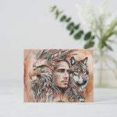 Adler - Mann - Wolf - Aquarellkunst 1 - Fanspass Postkarte (Stehend Vorderseite)