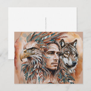 Adler - Mann - Wolf - Aquarellkunst 1 - Fanspass Postkarte