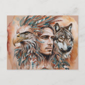 Adler - Mann - Wolf - Aquarellkunst 1 - Fanspass Postkarte (Vorderseite)
