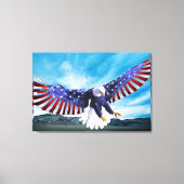 Adler mit amerikanischer Flagge am Himmel Leinwanddruck (Vorderseite)