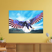 Adler mit amerikanischer Flagge am Himmel Leinwanddruck (Insitu (Wohnzimmer))