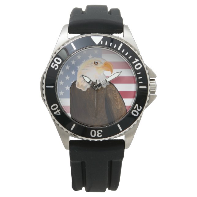 Adler mit verblasster amerikanischer Flagge Armbanduhr (Vorderseite)