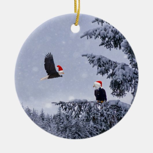 Adler mit Weihnachtsmannmützen Weihnachtsschmuck (Vorne)