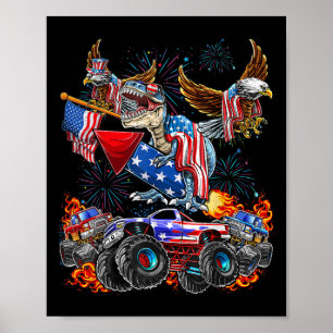 Adler Monster Truck Dinosaur 4. Juli Amerika Patri Poster