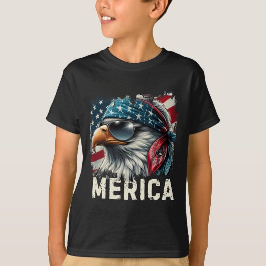 Adler-Mullet-Sonnenbrille Merica 4. Juli USA Ameri T-Shirt (Vorderseite)