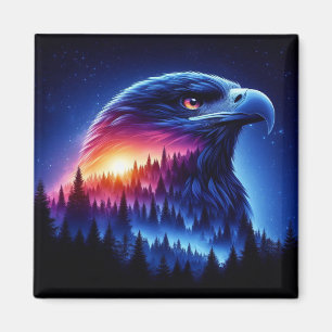 Adler-Silhouette mit Waldsonnenuntergang Magnet