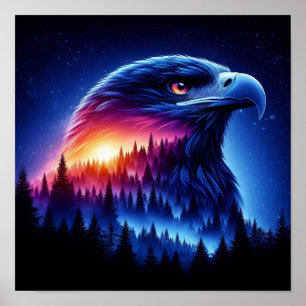 Adler-Silhouette mit Waldsonnenuntergang Poster