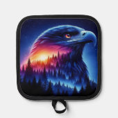 Adler-Silhouette mit WaldSunset Topflappen (Vorderseite)