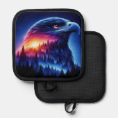 Adler-Silhouette mit WaldSunset Topflappen (Vorderseite/Rückseite)