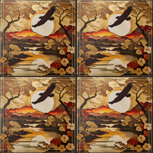 Adler-Silhouette über Sunset Mountains und Tal Fliese