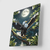 Adler Spread Flügel auf Zweig unter Mondlicht Quadratische Wanduhr (Winkel)