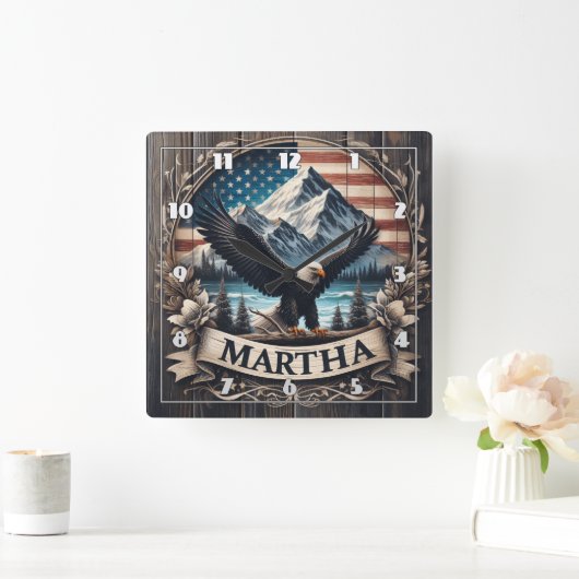 Adler Spreading Wings by Mountains Quadratische Wanduhr (Zuhause)