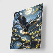 Adler spuckt Flügel auf Zweig unter Nachtschwärme Quadratische Wanduhr (Winkel)