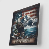 Adler Stehend stolz gegen Berg und Flagge Quadratische Wanduhr (Winkel)