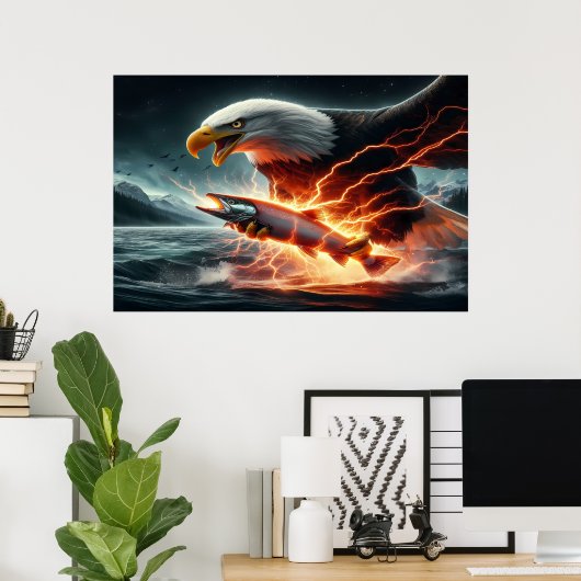 Adler stöhnt über Fisch im Wasser Poster (Heimbüro)