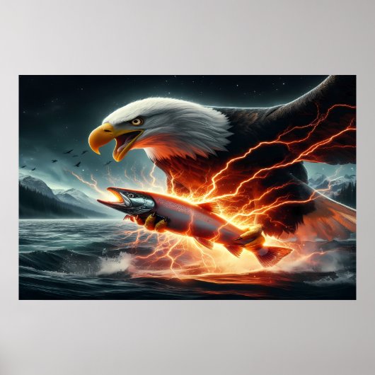 Adler stöhnt über Fisch im Wasser Poster (Vorne)