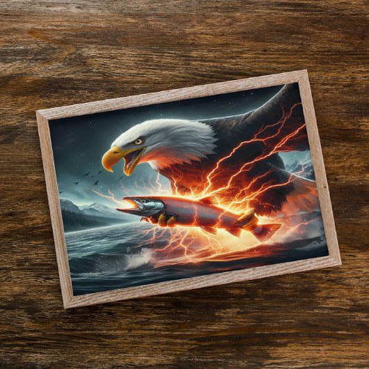 Adler stöhnt über Fisch im Wasser Poster