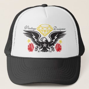 Adler-Tätowierungs-Diamanten und Rosen Vintages Truckerkappe