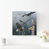 Adler, Totem Pole & Forest Fantasy Art Clock Quadratische Wanduhr (Zuhause)
