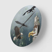 Adler, Totem Pole & Forest Fantasy Art Clock Runde Wanduhr (Winkel)