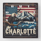 Adler über Berglandschaft mit Wellen Quadratische Wanduhr (Vorderseite)