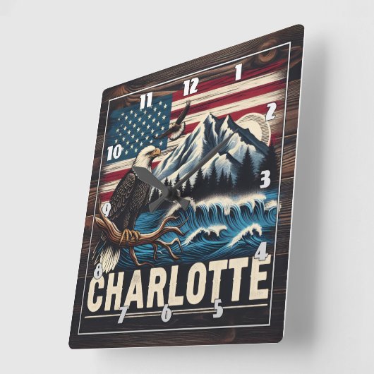 Adler über Berglandschaft mit Wellen Quadratische Wanduhr (Winkel)