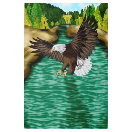 Adler über dem Fluss in den Bergen fliegen