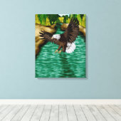 Adler über dem Fluss in den Bergen fliegen Leinwanddruck (Insitu (Holzboden))