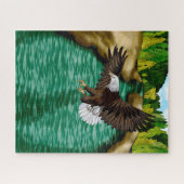 Adler über dem Fluss in den Bergen fliegen Puzzle (Horizontal)