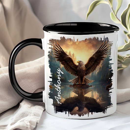 Adler über dem See schwebend Tasse
