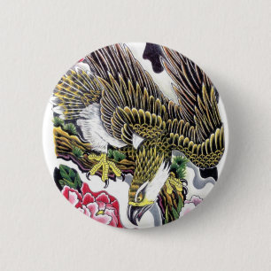 Adler- und Chrysanthemen-Tätowierungsdesign Button