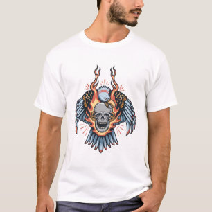 Adler und glühender Schädel Tätowierung im alten S T-Shirt