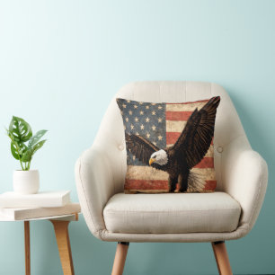 Adler und US-amerikanische Flaggen-Kissen Kissen