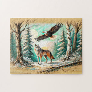 Adler und Wolf im Zeichnend Wald-Pastell-Kalk Puzzle