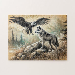 Adler und Wolf in freier Wildbahn Puzzle