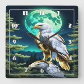 Adler unter dem Mondlicht-Himmel im Wald Quadratische Wanduhr (Vorderseite)