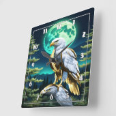 Adler unter dem Mondlicht-Himmel im Wald Quadratische Wanduhr (Winkel)