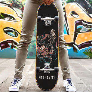 Adler Vs Schlange Retro-Tätowierungsstil Benutzerd Skateboard