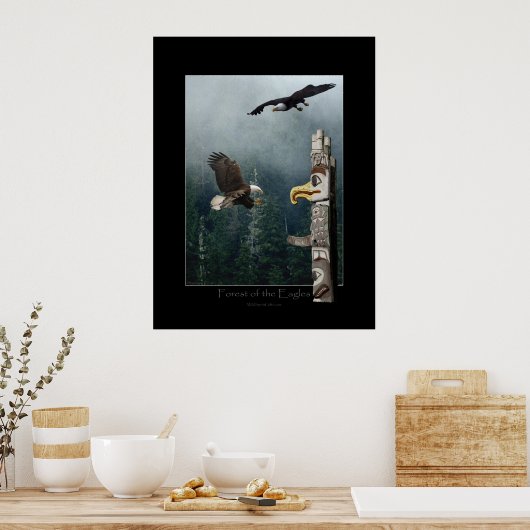 Adler, Wald & Totem-Pole Art Poster (Küche)