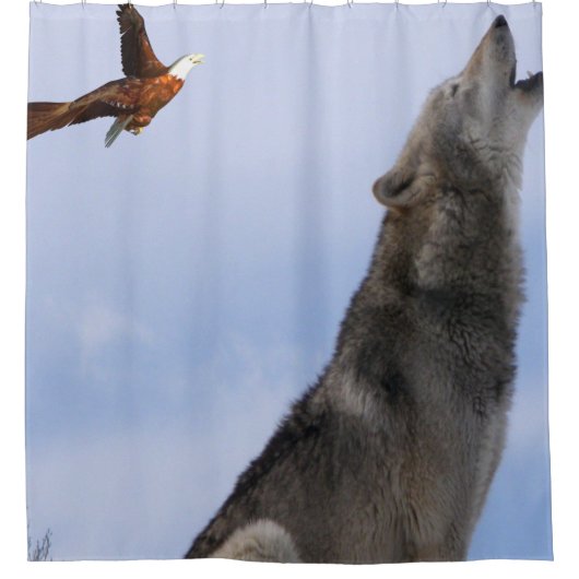 Adler-Wolf-Ebene-blauer Duschvorhang (Vorderseite)