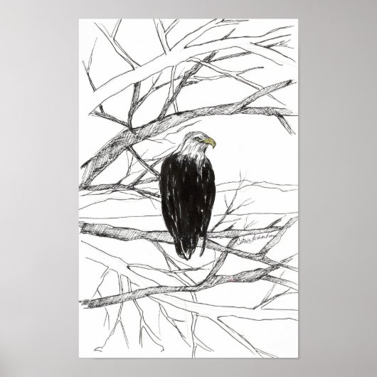 Adlerbaum-Wüstenlandschaft-Tuscheskizze Poster (Vorne)
