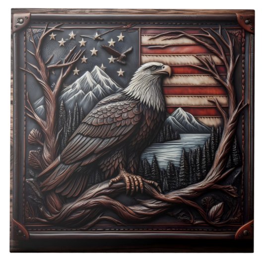 Adlerlogo mit amerikanischem Flaggendesign Fliese (Vorderseite)