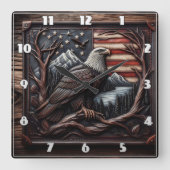 Adlerlogo mit amerikanischem Flaggendesign Quadratische Wanduhr (Vorderseite)